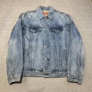 Levis Denim Jacket Mens Large Blue Light Wash Jean Button Front Pockets Casual